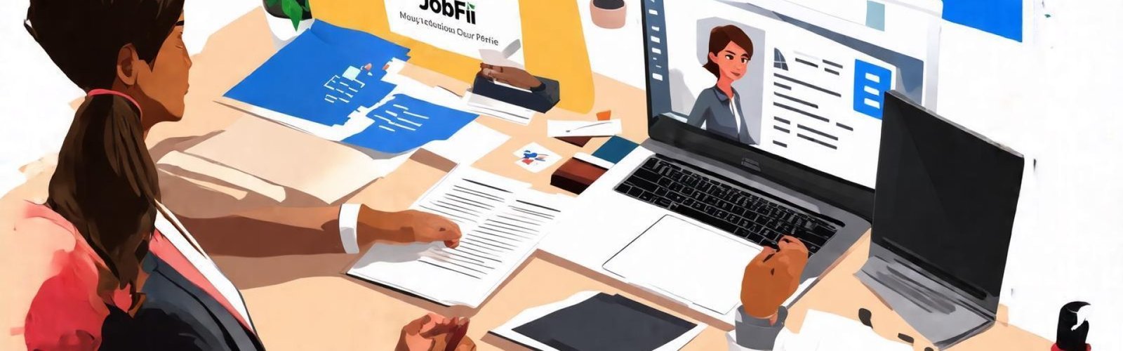 Freelancer presenting portfolio to a client in a modern workspace