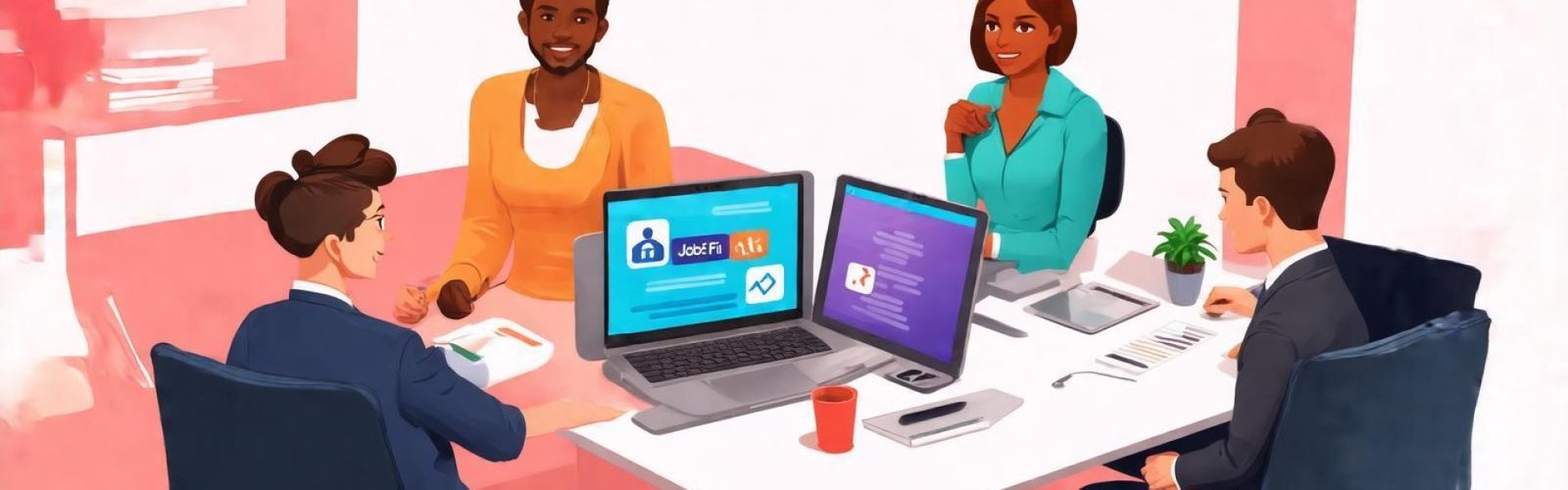 Remote-first workplace with diverse professionals collaborating digitally